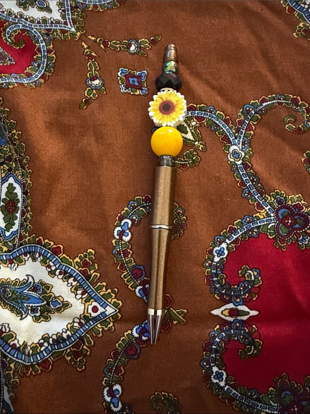 Decorative Brown Beaded Sunflower Ballpoint Pen - 2/$10